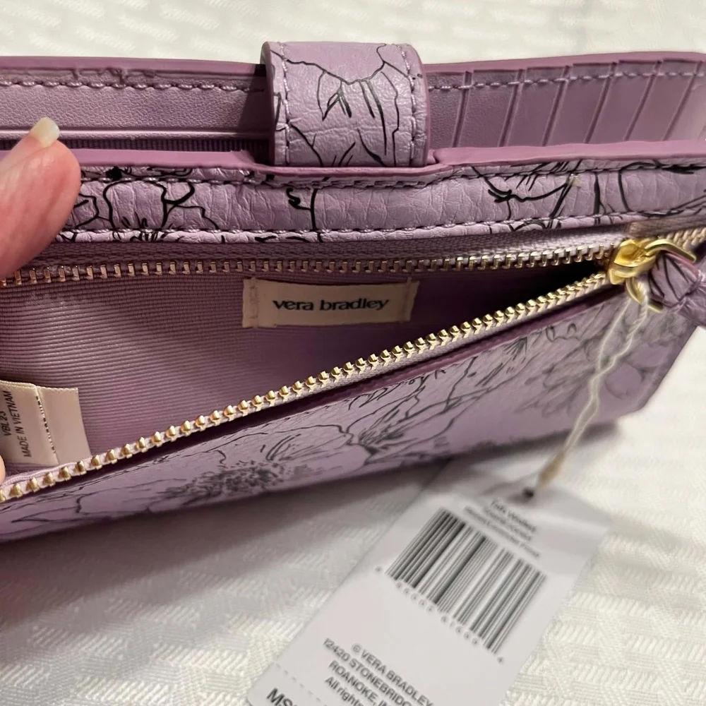 Vera Bradley Bloom Lavender Frost Leather Tab Wallet
